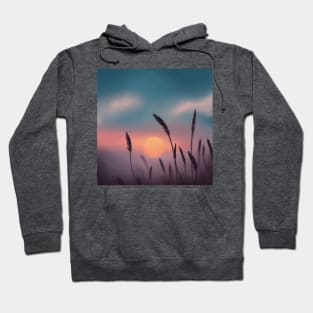 Wheat Silhouettes against Colourful Sunset Digital Illustration Hoodie